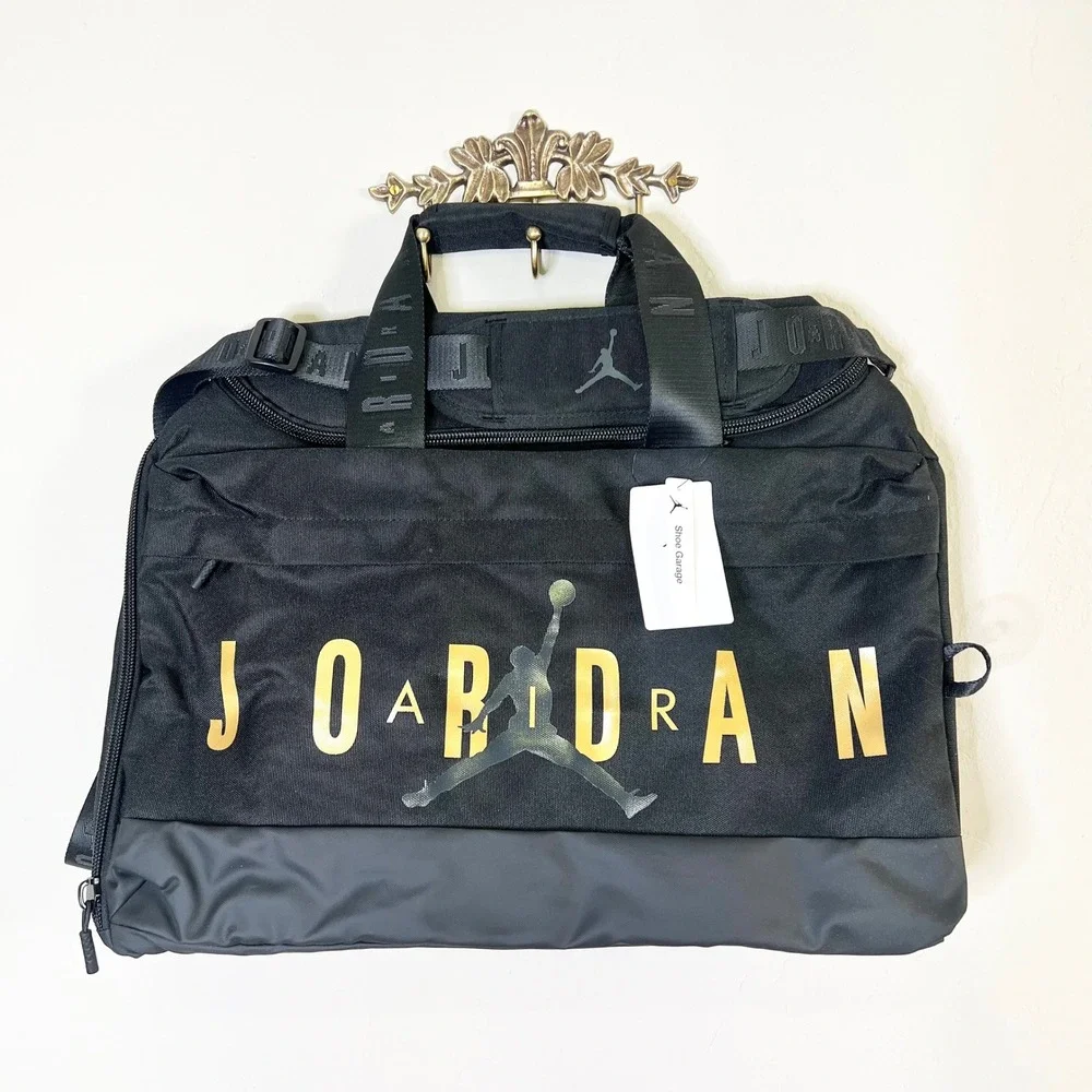 Jordan Duffle Bag Shoe Garage Medium Black Gold Velocity Jumpman New MM0920-K5X